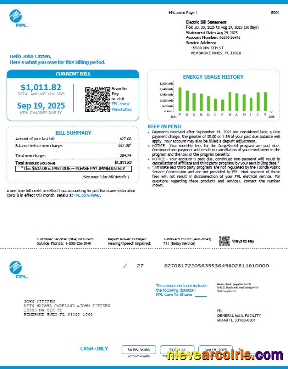 USA FPL utility bill, version 4